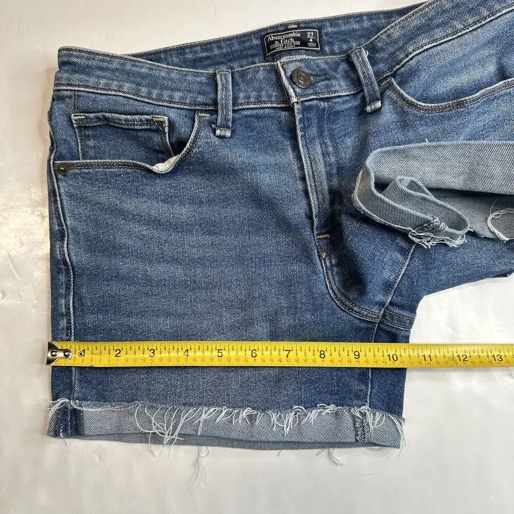 Abercrombie Fitch Shorts 27/4 Harper Lowrise Midi Denim Blue Jean Cuffed Fray